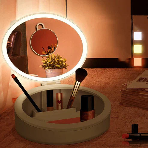 LED Makeup Mirror Desktop Girls Dormitory With Light Storage Box